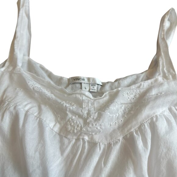 Vince White Shift Dress Fit N Flare Sleeveless Eyelet 100% Cotton Size Large - Picture 8 of 14